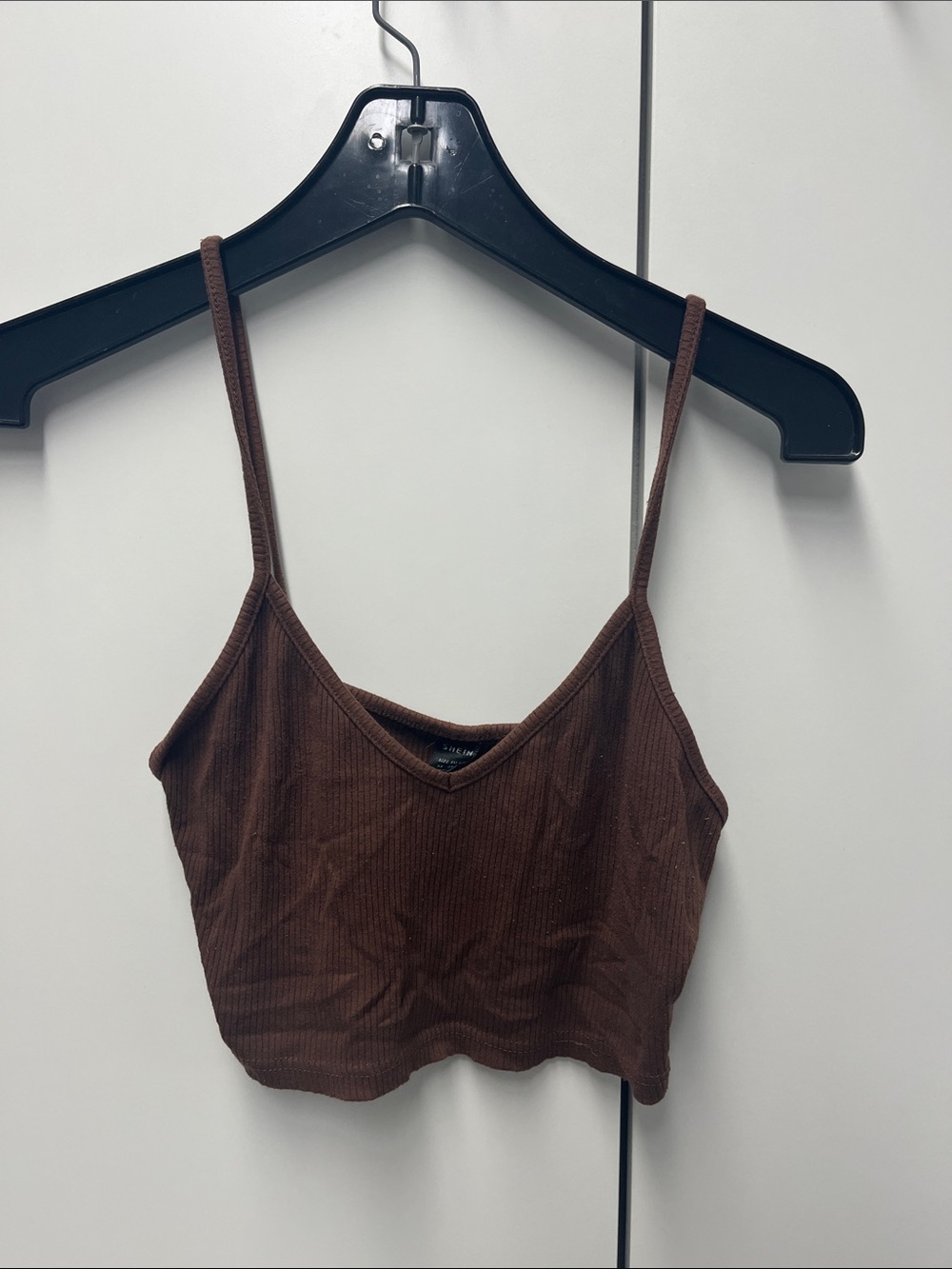Brown Ribbed V-Neck Cropped Cami